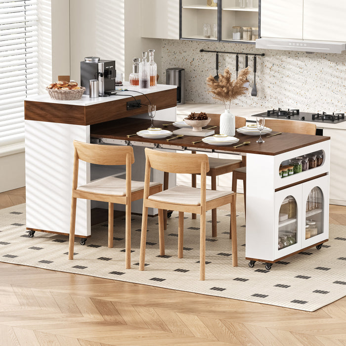 Avery Extendable Dining Table with Rolling Kitchen Island,Walnut