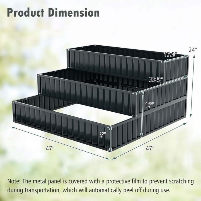 Costway 2 Pcs 3-tier Raised Garden Bed,47\" X 47\" X 24\" Metal Outdoor Elevated Planter Box Black
