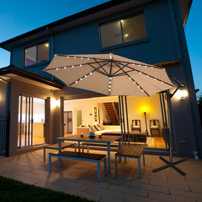 Costway 10FT Patio Umbrella Solar Powered LED 360degrees Rotation Beige