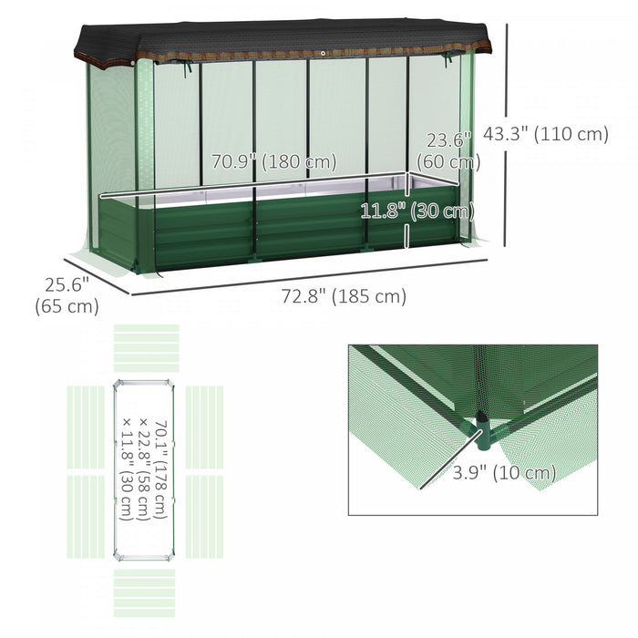Outsunny Galvanized Raised Garden Bed With Crop Cage And Shade Cloth Green