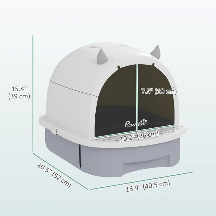 Pawhut Cat Litter Box With Lid, Drawer Style Enclosed Kitty Litter Box With Front Door Flap, Scoop, Handle, Easy Clean, Cat Litter Tray For Small And Medium Cats, Grey