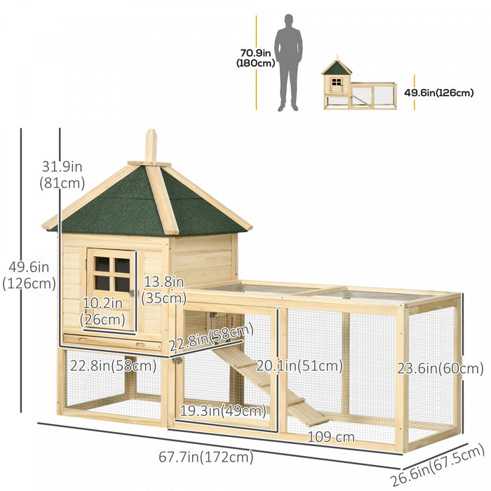 Pawhut 68\" Wooden Rabbit Hutch, Pet Playpen With 3 Doors, Bunny House Enclosure With Slide-out Tray, Ramp, For Rabbits And Small Animals, Natural
