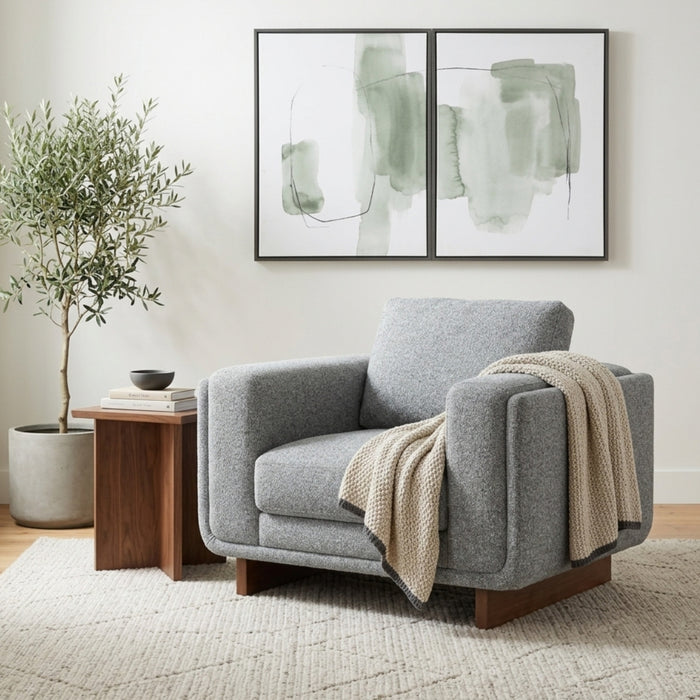 Caden 43 in. Fabric Accent Chair with Block Arms and Wood Legs - Grey