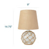 Marelle Netted Burlap & Glass Table Lamp, Clear, 14.75"H | Marelle Lampe de table en verre avec filet en toile de jute, Transparent, 14,75 po H