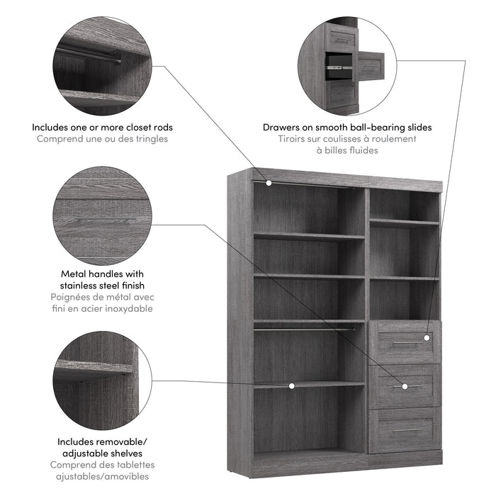 Bestar Pur 61 W Closet Organizer System - Bark Grey
