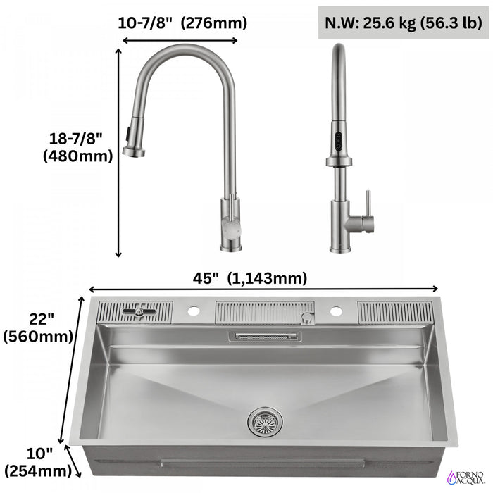 MultiSINK 45 in. Dual Mounted 3-Level Workstation Kitchen Sink, Faucets, Glass Rinser,Stainless Steel- J-WP30 Laundry Combo