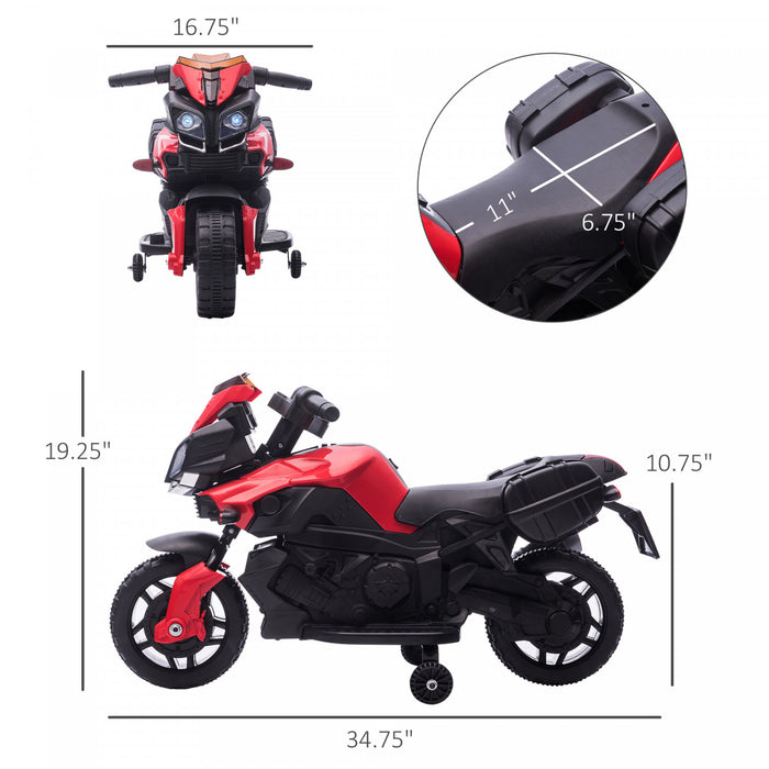 Aosom Kids Powered Ride-On Motorcycle, 6v Electric Battery Powered Dirt Bike W/ Training Wheels, Gift For Children Boys Girls Red
