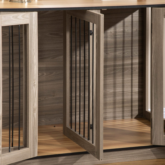 Pawhut Dog Crate Furniture With Divider Panel, Dog Kennel End Table For Large Dogs, Decorative Pet House With Two Rooms Design, For 2 Small Dogs With 2 Front Doors, 47\" X 23.5\" X 35\"