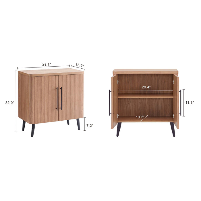 Jodie Mid-Century Modern 31\" Fluted Accent Cabinet in Maple