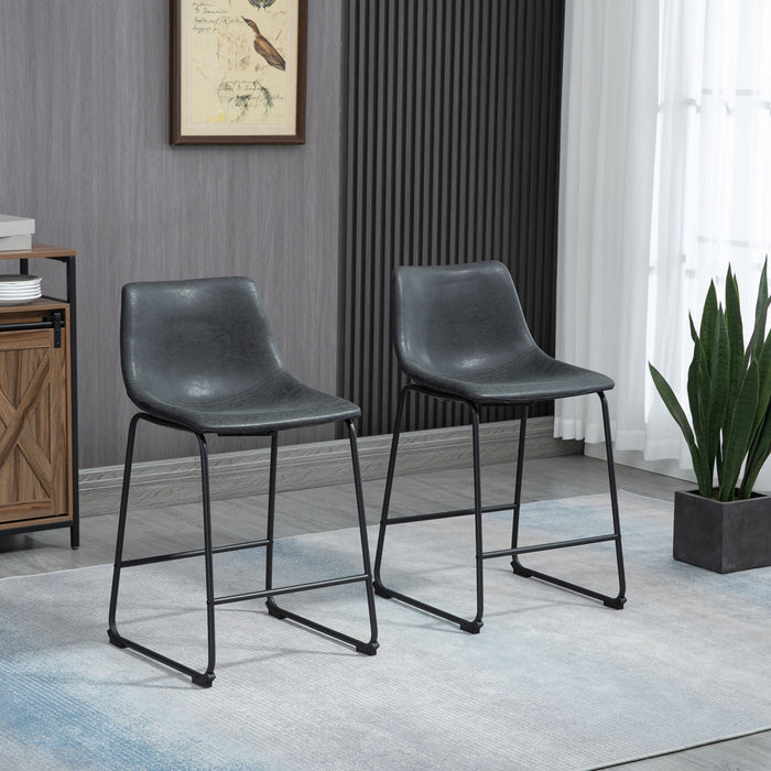 HOMCOM Bar Stools Set of 2, Counter Height Barstools with Back, Black