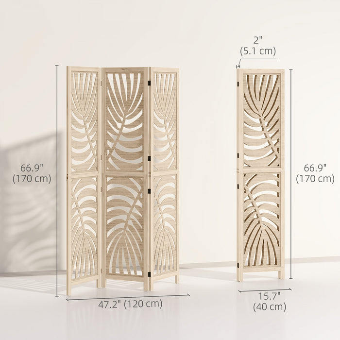 Homcom 3 Panel Room Divider, Detachable Privacy Screens, Natural Wood