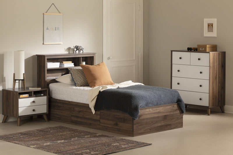 Yodi Mates Bed And Bookcase Headboard Set Natural Walnut - South Shore