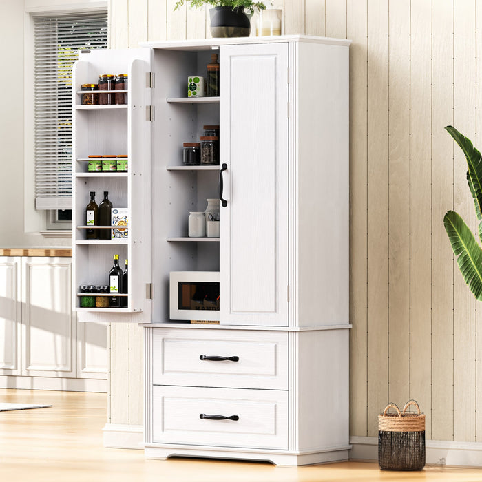 Angela 71\" Adjustable Shelves Pantry Cabinet With 2 Drawers - White