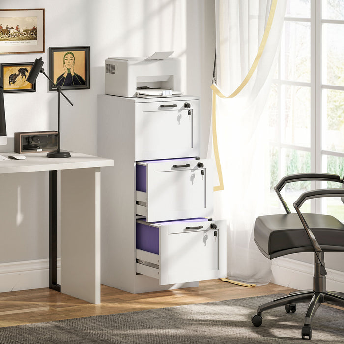 HOMCOM Office File Cabinet with 3 Drawers, Vertical Filing Cabinet, White