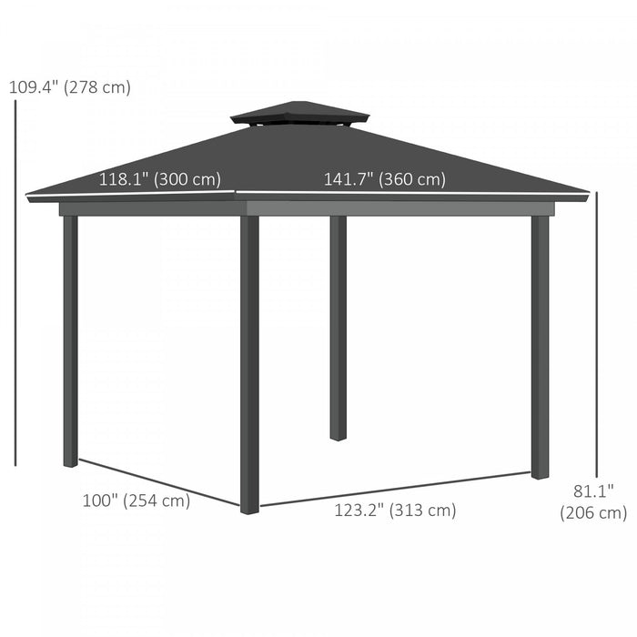 Outsunny 10' X 12' Outdoor Gazebo Canopy, Double roof Hardtop Gazebo With polycarbonate Roof, Steel Frame, Nettings and curtains, For garden, lawn, backyard and deck, Light Grey