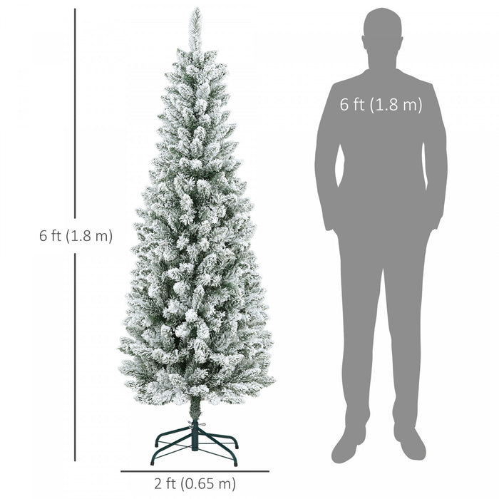 Homcom 6ft Flocked Pencil Artificial Christmas Tree With Steel Base, Green