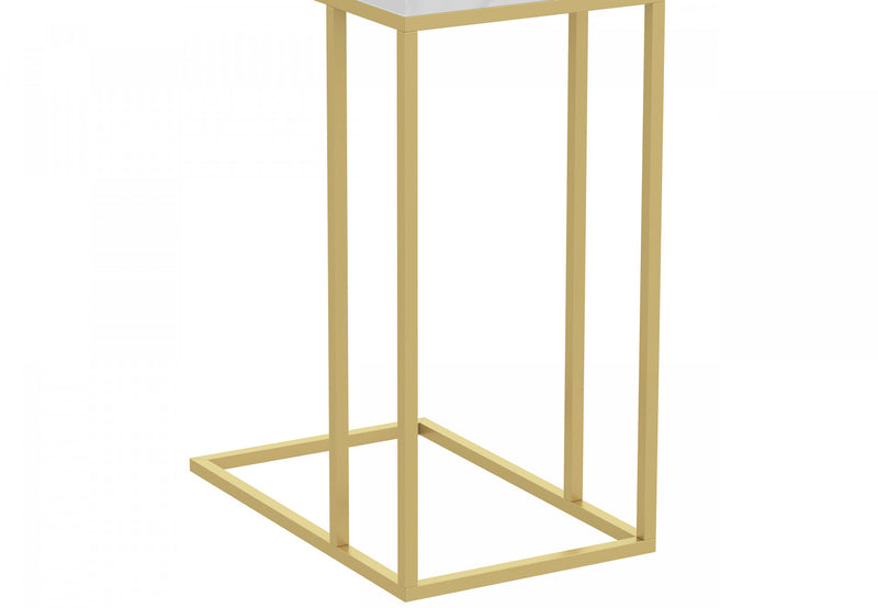 19” C-Shaped Marble Gold Metal End Table With Metal Frame - Multicolour