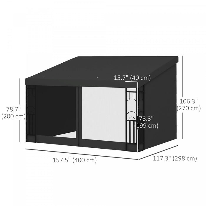 Outsunny 10' X 13' Lean To Outdoor Pergola Canopy With 2 Curtains And 2 Nettings, Wall Mounted Deck Gazebo Outdoor Sun Shade Shelter, Uv Resistant, For Porch, Patio