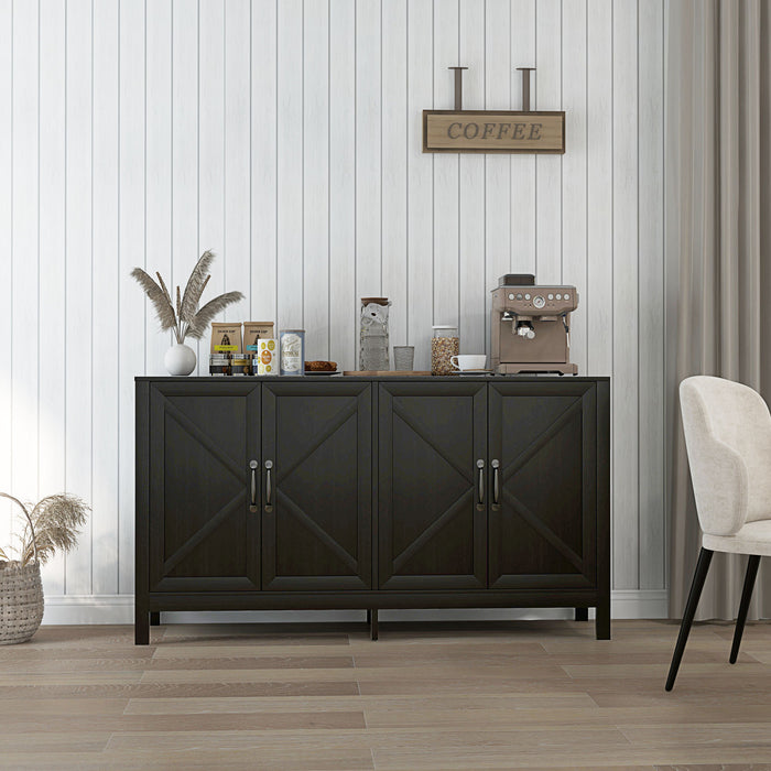 HOMCOM Storage Cabinet, Buffet Sideboard with Barn Door, Shelf, Black Oak