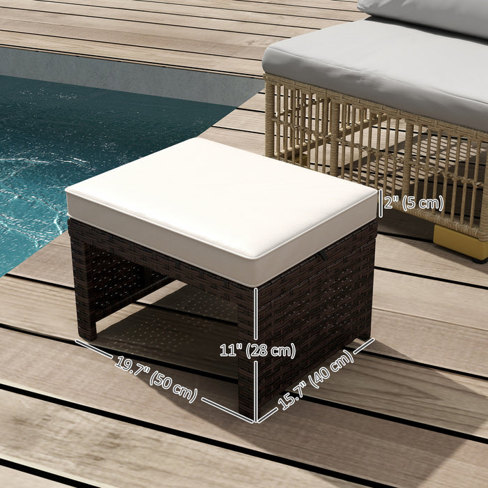 Outsunny Wicker Outdoor Ottoman Footstool with Cushion, Set of 2, Khaki