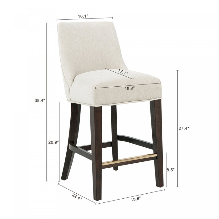 Beever Modern Chenille Wood Counter Stool in Cream - Set of 3 Bar Stool