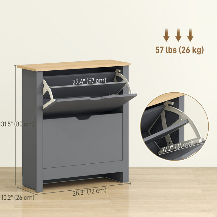 HOMCOM Narrow Shoe Cabinet for Entryway w/ 2 Flip Drawers Adjustable Shelf