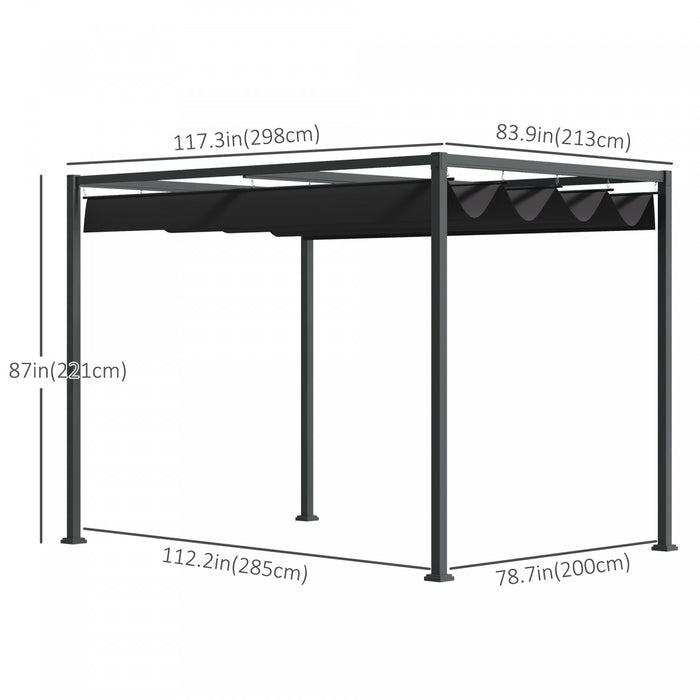 Outsunny 10' X7' Patio Pergola With Retractable Canopy, Outdoor Sun Shelter, Yard Shade, Black