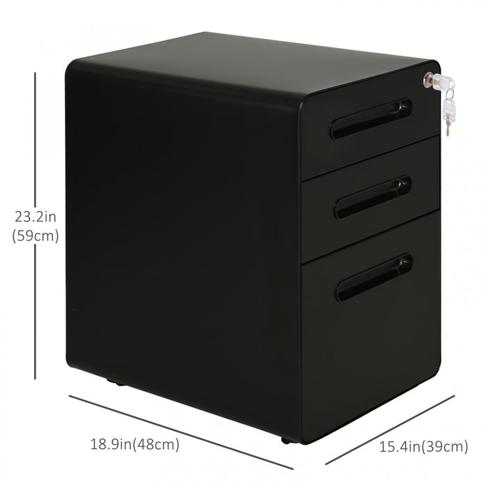 Vinsetto 3 Drawers File Cabinet On Wheels Lockable For Home Office