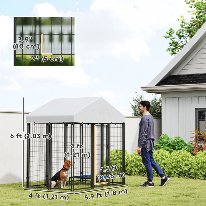 Pawhut 6' X 4' X 6' Dog Run Outdoor, Large Outdoor Dog Kennel Welded Wire Steel Fence With Uv-resistant & Waterproof Cover, Secure Lock, Silver