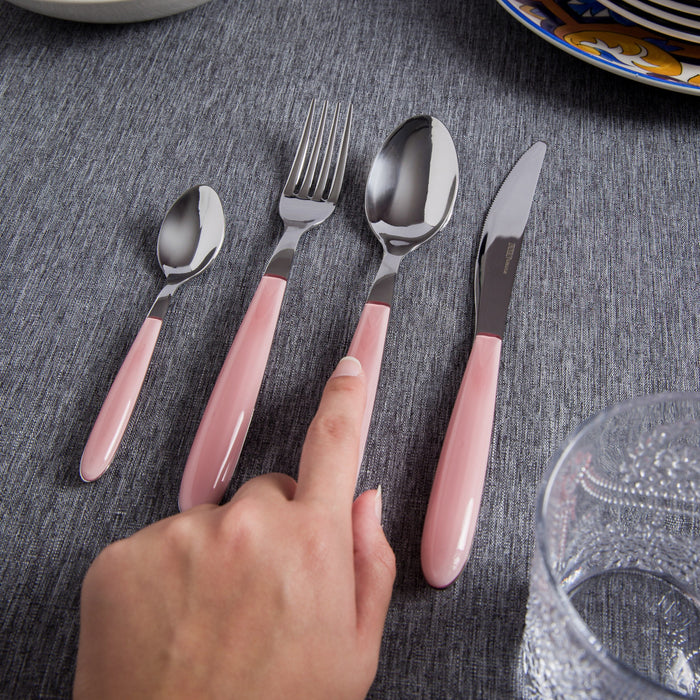 Arimi Nilu Italian Stainless Steel 24 Piece Flatware Set - Service For 6 - Pink Handle