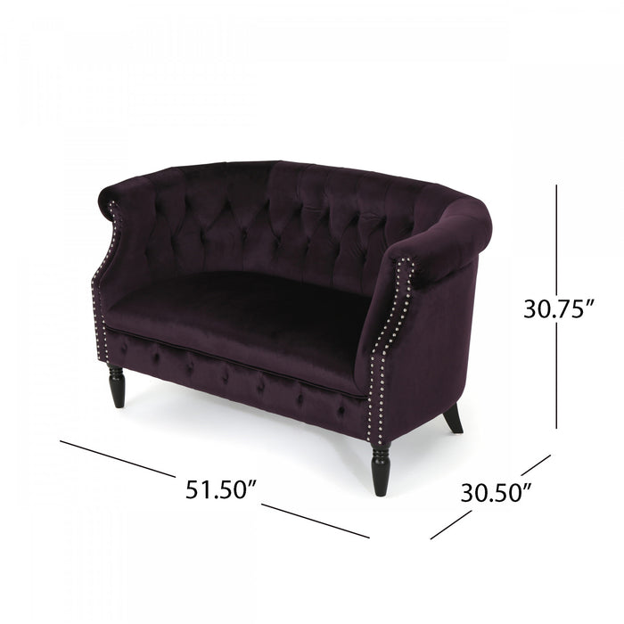 Vivian Solid Wood Rolled Arms Velvet Loveseat,Black Berry