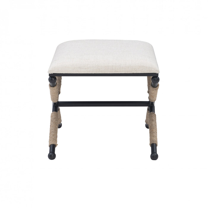Ashburn Campaign Linen-Look Fabric Ottoman - Black