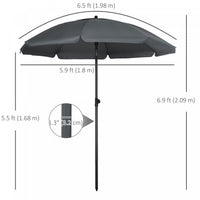 Outsunny 6ft Outdoor Beach Umbrella W/ Tiltable Uv50+ Canopy, Dark Grey