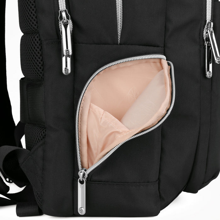 Swissdigital Design Smart Backpack KATY ROSE - Rucksack with Integrated Charging Port - Black Platinum