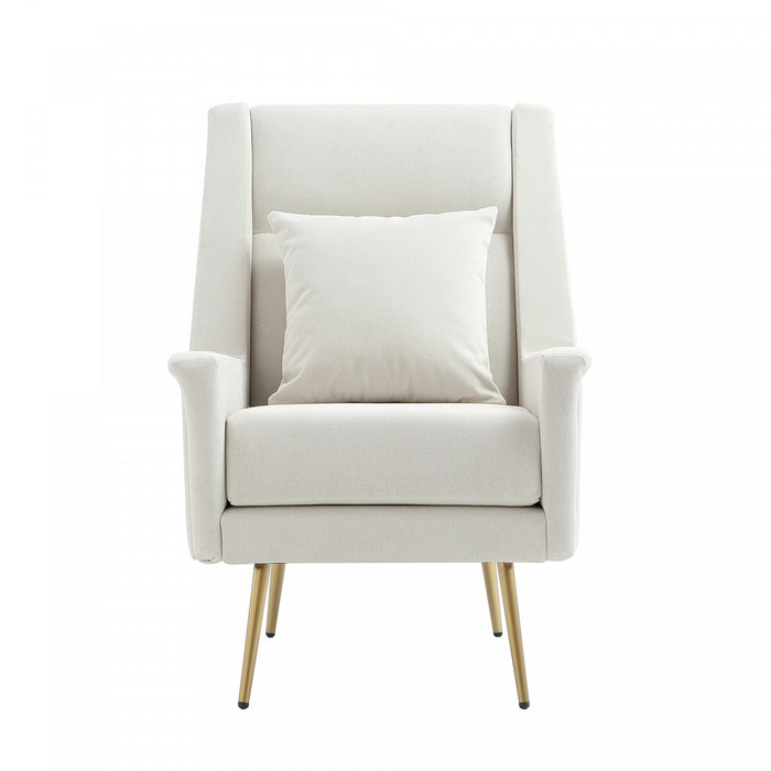 Vista Mid-Century Modern Metal Upholstered Lounge Chair in Ecru