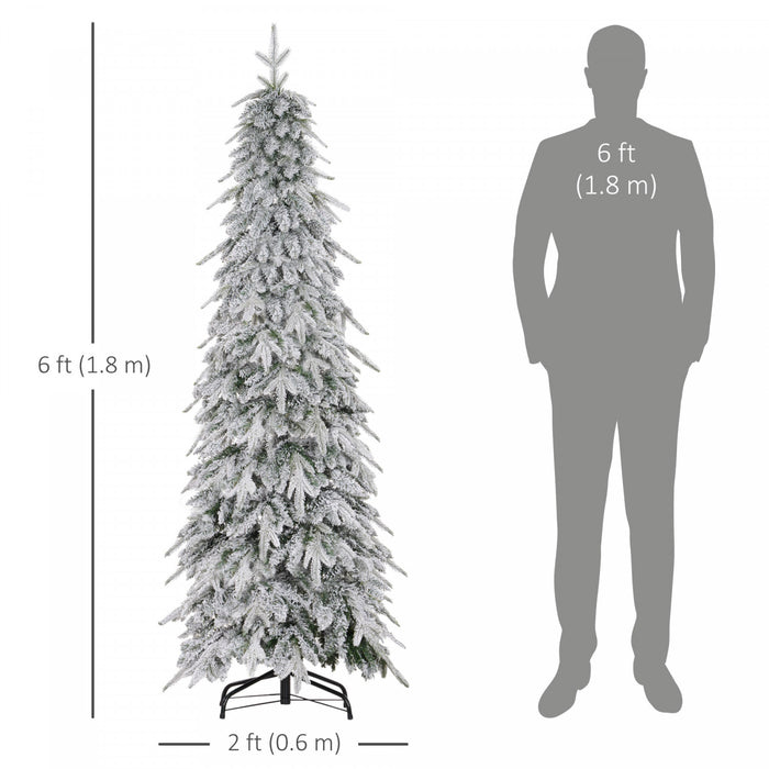 Homcom 6ft Flocked Pencil Christmas Tree With Auto Open, Steel Base