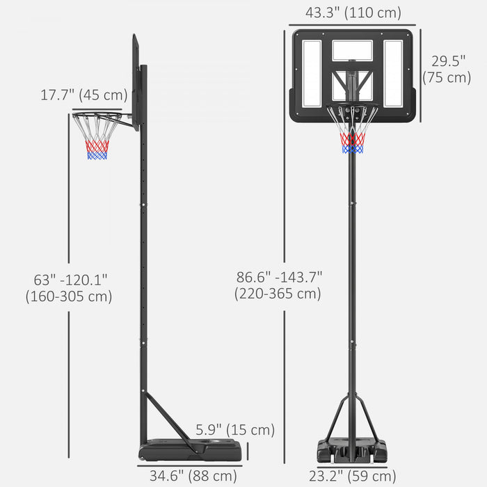 Soozier Portable Basketball Hoop, 5ft-10ft Height Adjustable With Wheels