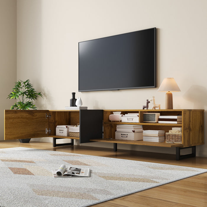 Dominic U-shaped Metal Legs Modern Tv Stand With 3 Doors And 2 Compartments,black/natural Tv Stand
