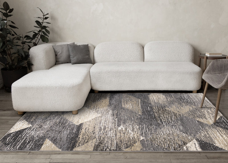 Dayton Grey Beige White Distressed Diamond Pattern Rug, 6'7\" x 9'10\" Indoor Area Rug