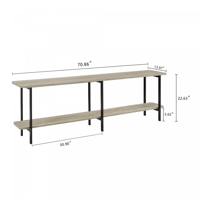 Celine Contemporary Modern 71\" Console Table in Rustic Gray (2-Shelf)