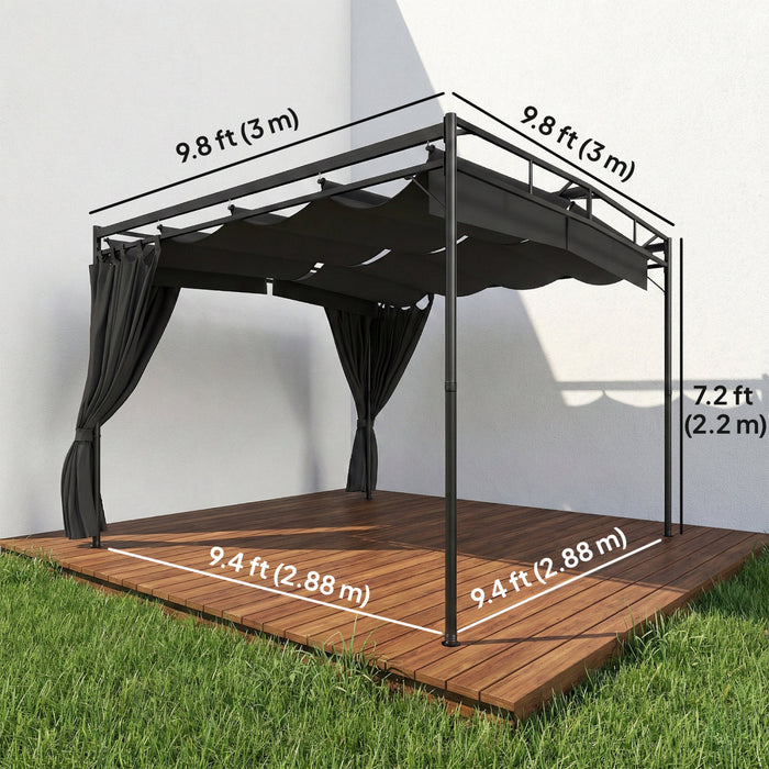 Outsunny 10' x 10' Retractable Pergola Canopy, Outdoor Pergola with Curtain