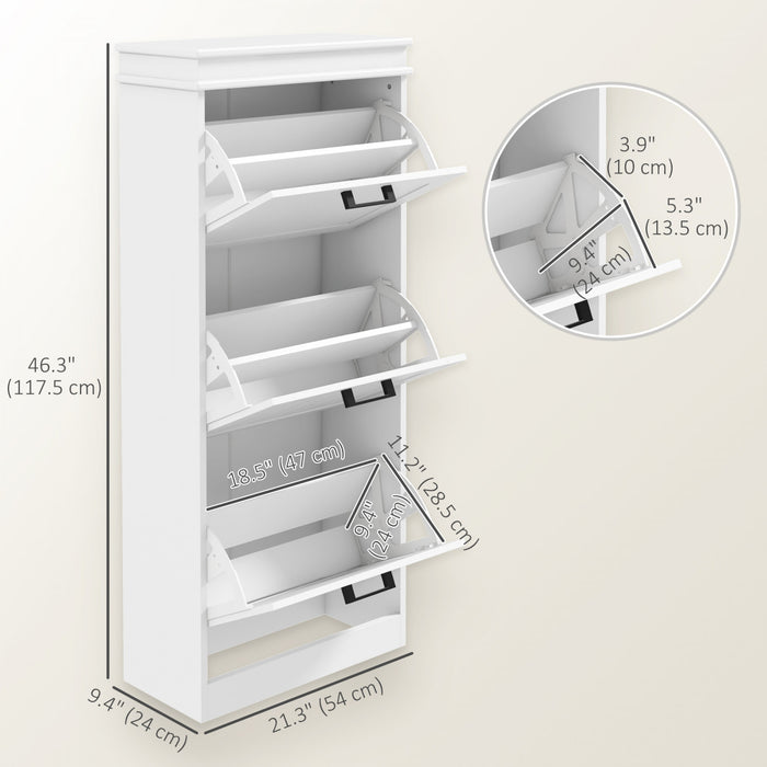 HOMCOM Narrow Shoe Cabinet with Flip Drawers Adjustable Shelf, White