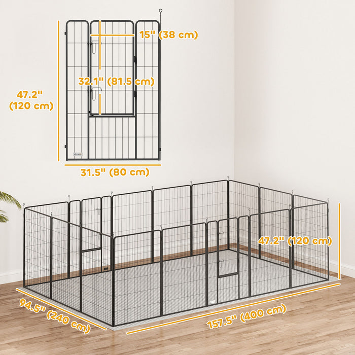 PawHut Dog Playpen, 31.5\" W Heavy-Duty Metal Puppy Play Pen, Pet Exercise Fences for Outside and Indoor, DIY Design with Door for Large Dogs, 16 Panels, 47\"H