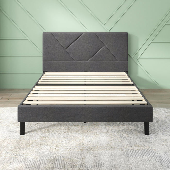 Judy Upholstered Platform Bed with Headboard in Dark Grey - Full Size