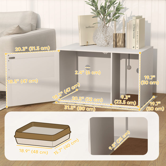 Pawhut Cat Litter Box Enclosure, Hidden Litter Box Furniture With Rattan Door, Scratching Pad, Non-slip Foot Pads, Cat Washroom End Table, 31.5\" X 20\" X 20\", White