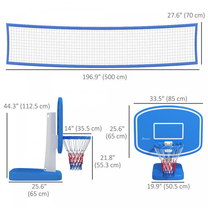 Soozier 2-in-1 Pool Basketball & Volleyball Game Set With Fillable Base