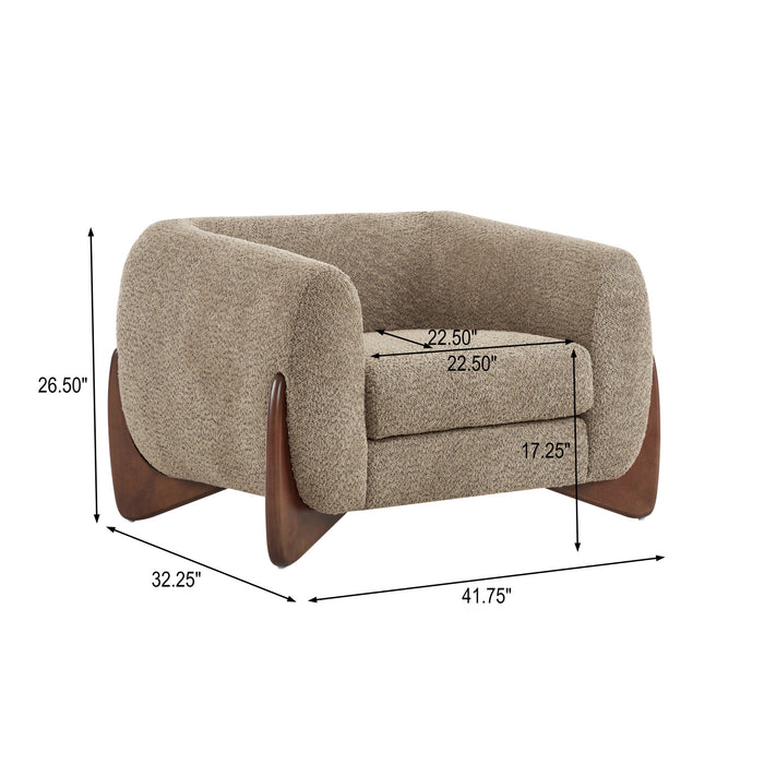 Tuxor Modern Upholstered Boucle Arm Chair with Tuxedo Design, Light Brown, Walnut
