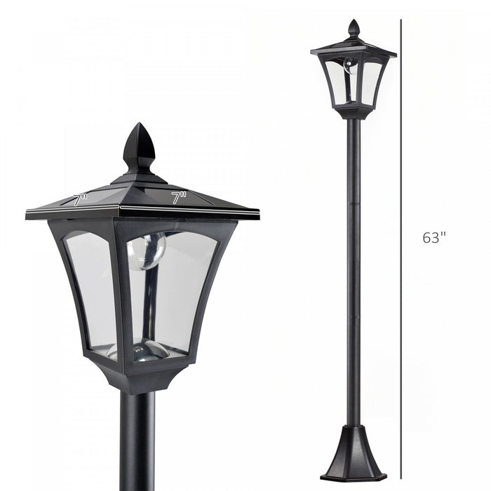 Outsunny Outdoor Garden Solar Post Lamp, Light Sensor Dimmable LED Lantern Bollard Pathway 63\" Tall, Black