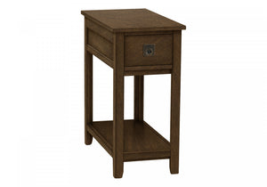 Accent Side End Table Nightstand Bedroom Narrow Storage Drawer Brown Veneer Transitional