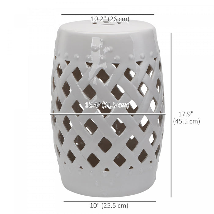 Outsunny 13\" X 18\" Outdoor Ceramic Garden Stool, White